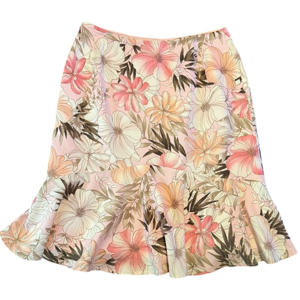 Ann Taylor Loft Y2K Silk Blend Flounce Hem Skirt 4P Coquette Floral Pink Cottage - Picture 3 of 6